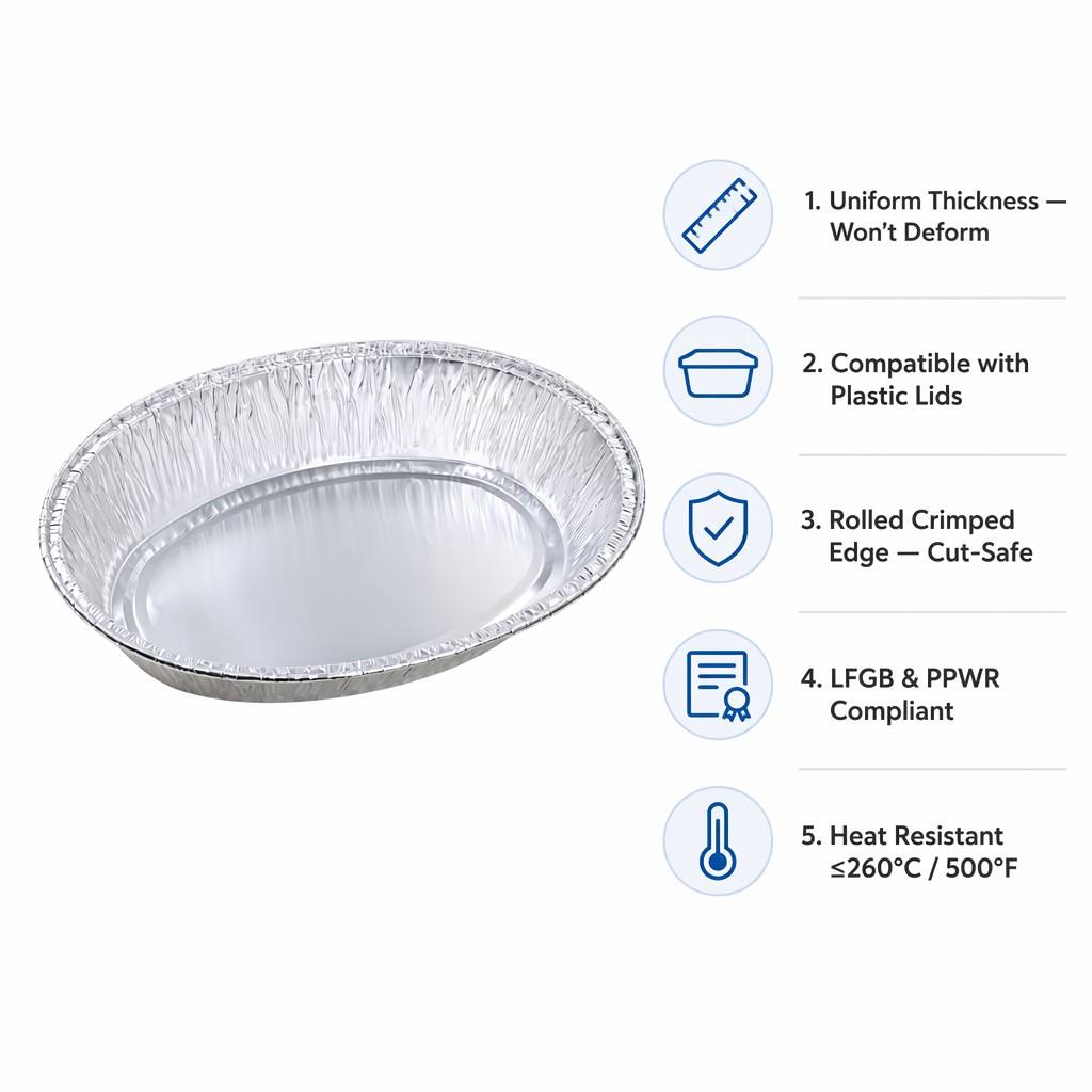 Ovale extra grote, verdikte aluminiumfolie bakplaat voor het braden van kalkoen, geschikt voor voedselbereiding, hittebestendig en ovenbestendig.