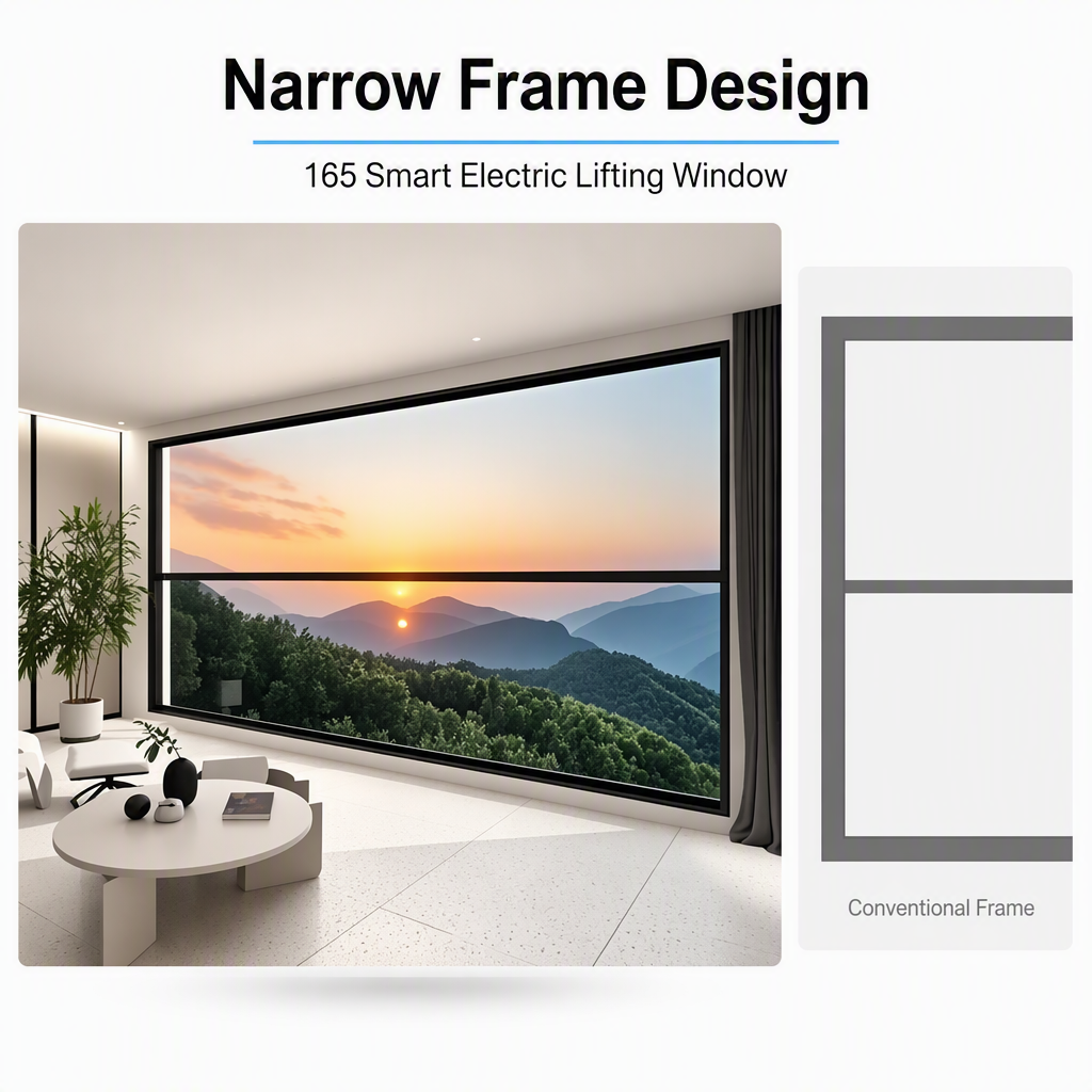 Smart Electric Lifting Sliding Window Aluminum Alloy Vertical Invisible Glass Window for Hotel Villa Balcony