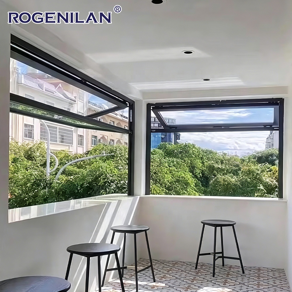 Rogenilan Amerikaanse stijl dubbelglas verticaal openende vouwramen van gehard aluminium.