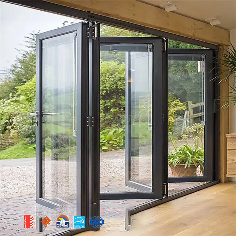 AMJ Heavy Duty Coastal Glass Commerciële aluminium ramen en deuren Terrasdeur Vouwdeur van glas Dubbelglas vouwdeuren