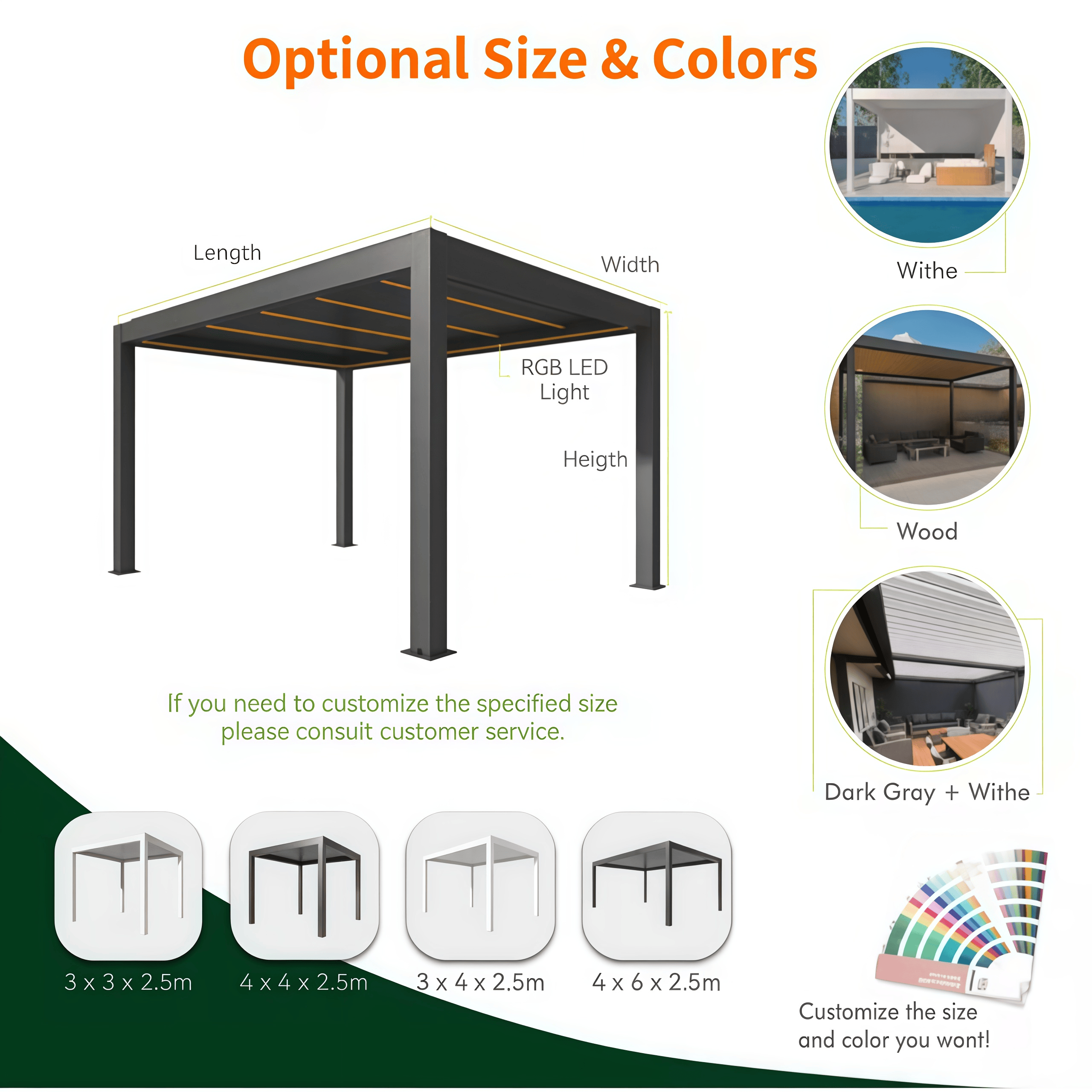 Automatische, regenbestendige aluminium lamellenpergola 3x3m tuinpaviljoen met afstandsbediening en aanpasbaar formaat.