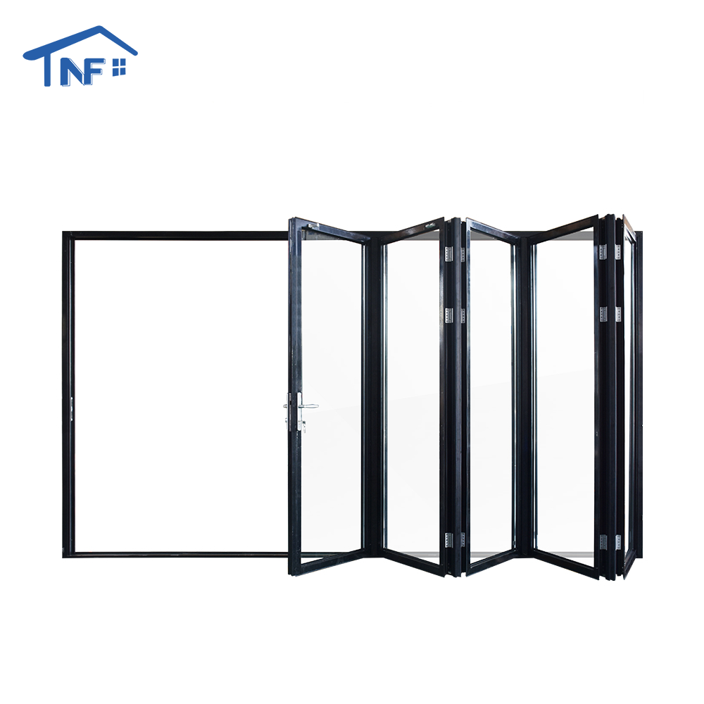 Op maat gemaakte NF aluminium vouwdeuren met NFRC thermische onderbreking, waterdicht, dubbelwandig Low-e gehard glas, geschikt voor terrassen en patio's.