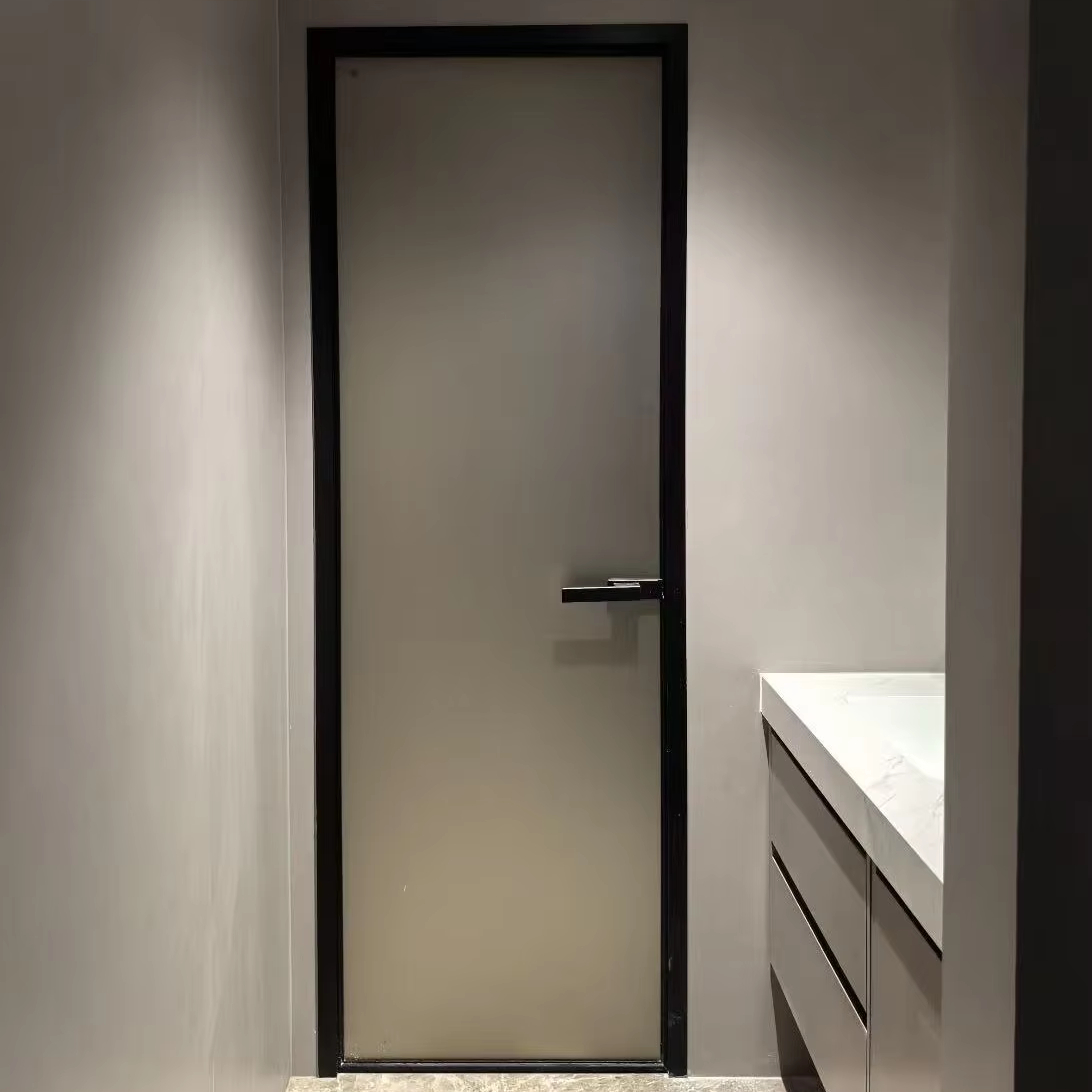 Op maat gemaakte, zeer smalle draaideur van aluminiumlegering met glas, Frans design, modern ontwerp, 5 jaar garantie op de waterdichte binnenzijde.