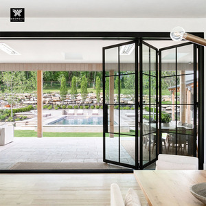 Moderne glazen stalen vouwdeuren voor huizen, Crittall-stijl metalen schuifdeur met stapelfunctie voor terras