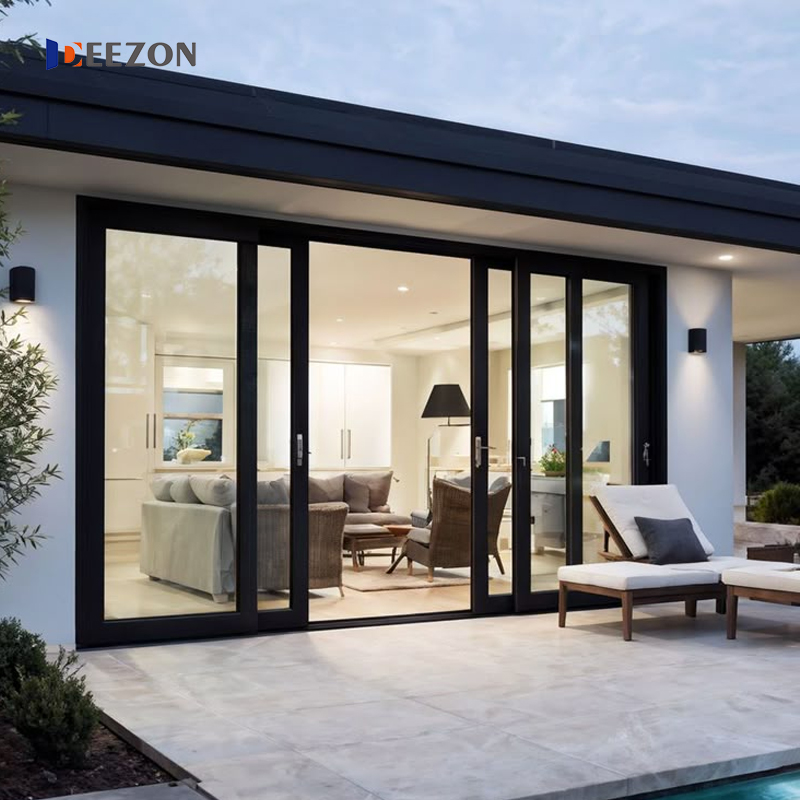 Australië AS2047 Moderne aluminium, thermisch onderbroken, dubbelwandig gehard glas, vloer en plafond, groot, opklapbaar, schuifbaar interieurglas