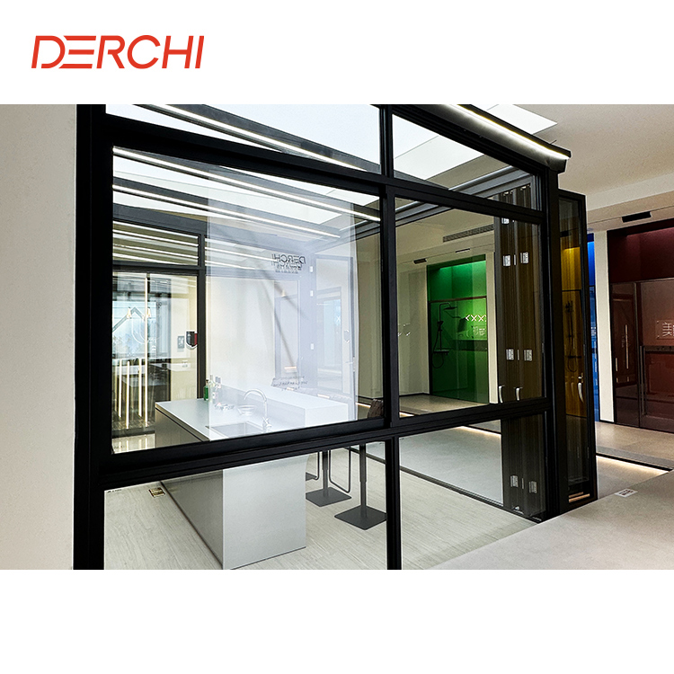 DERCHI Dubbelglas gehard glas brandwerend veiligheidsontwerp aluminium horizontaal schuifraam orkaanbestendig