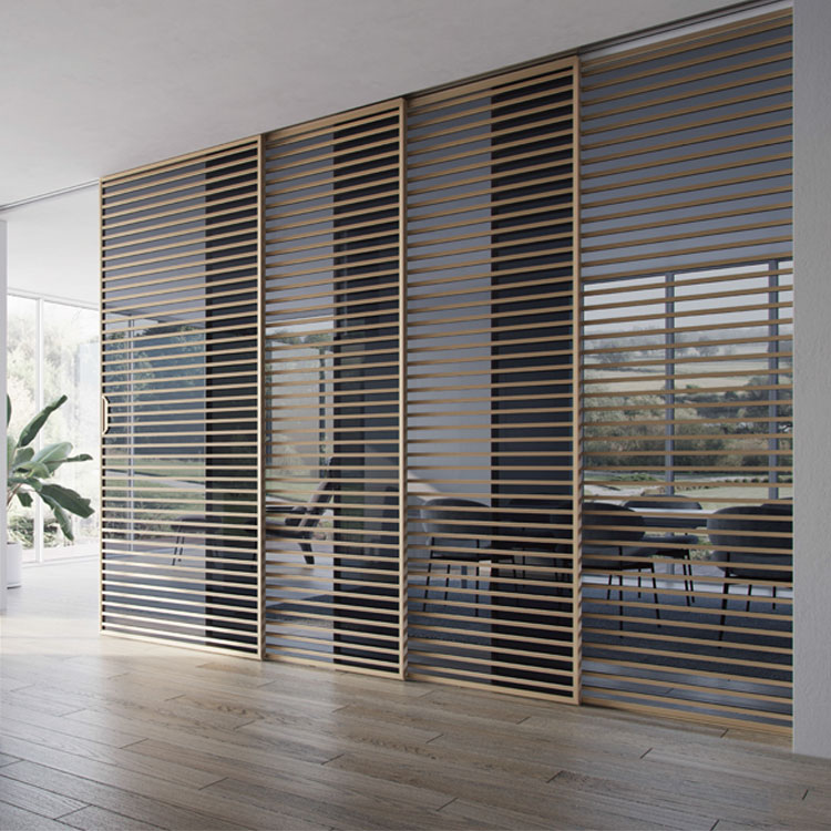Nieuw ontwerp, Europese stijl, aluminium schuifdeur met zwart frame en glas, smal frame, binnenafscheiding, matglazen schuifdeur.