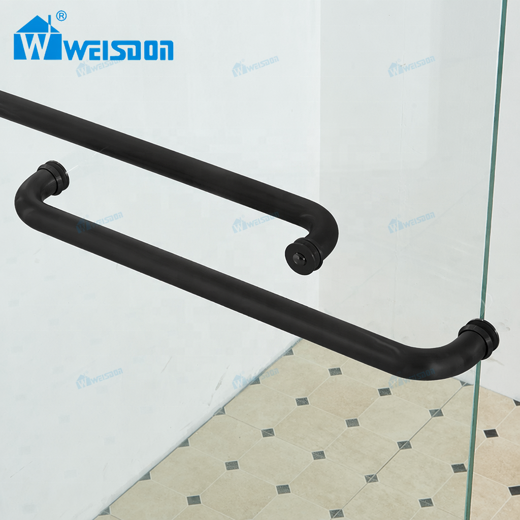 Badkamer op maat ontworpen voor villa's en hotels, met een frame van matzwart aluminiumlegering (5+5 mm gelaagd gehard glas) en een dubbele schuifdeur voor de douche.