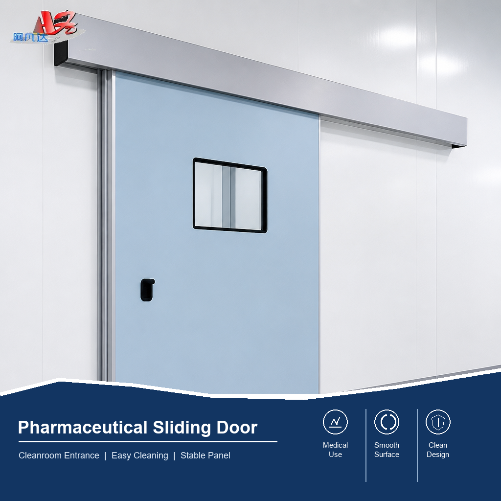 Automatische compressieafdichting, gegalvaniseerd stalen schuifdeur voor cleanrooms, luchtdichte afdichting rondom, geschikt voor cleanrooms en ziekenhuizen.
