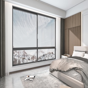 Moderne schuiframen en -deuren van aluminiumlegering met glas, thermische onderbreking en winddichte eigenschappen, geschikt voor buitentoepassingen in hotels en villa's.