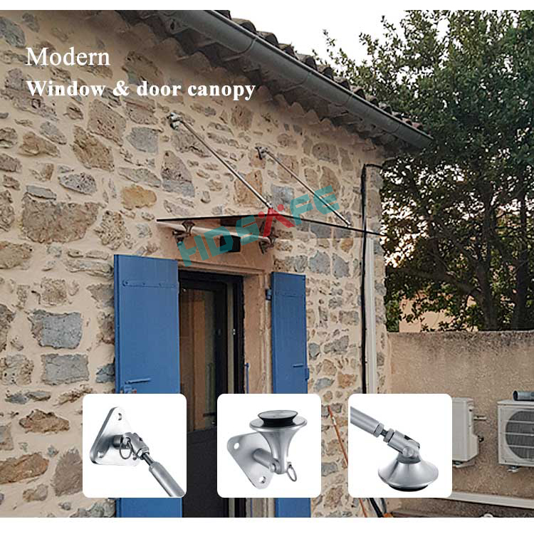 HDSAFE Custom LED Light Gehard Glazen Deurluifel Aluminium U-profiel Ontwerp Villa Appartementengebouw Winkelraam Luifel