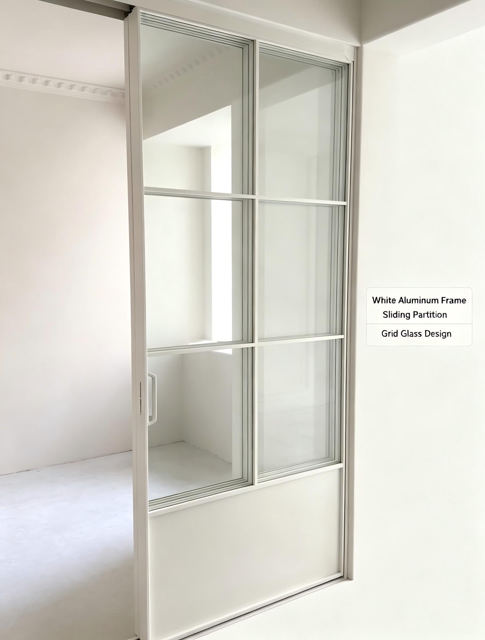 Aluminium schuifdeur voor binnen, ultradun frame, 6063-T5 geribbeld glas, vlakke handgreep, vochtbestendig, geschikt voor hotelkamers en slaapkamers, op maat gemaakt.