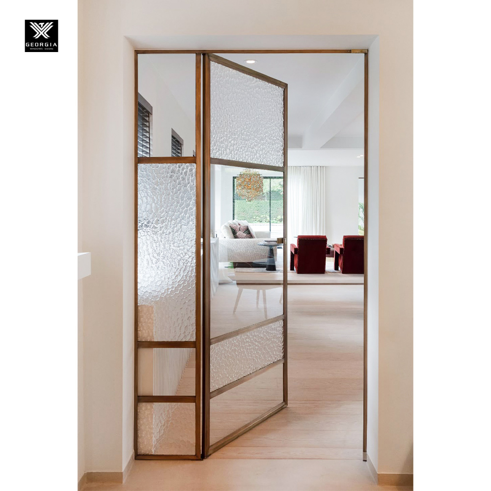 Hoogwaardige, op maat gemaakte, gekleurde smeedijzeren stalen binnendeuren voor woningen met regenbestendig glas, moderne smalle Crittall deuren.