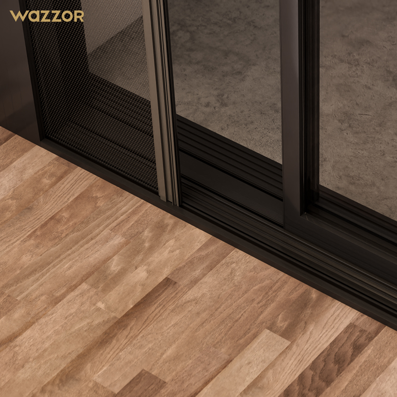 Wazzor hoogwaardige schuifdeur met twee, drie of vier panelen, dubbel glas, gehard aluminium frame.