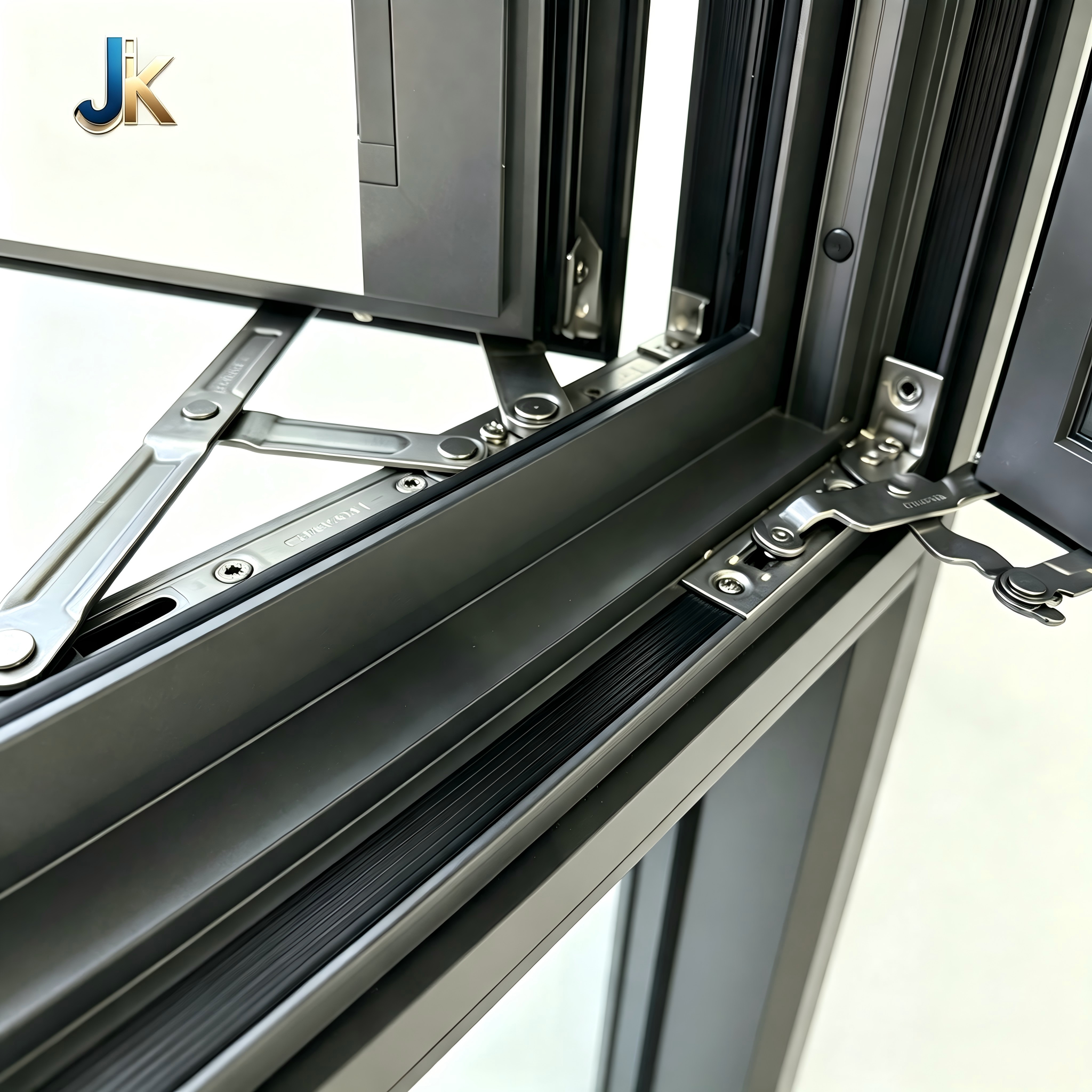 Aluminium draai-kiepraam met zoutnevelbestendig geanodiseerd frame, enkel glas, geschikt voor tropische kustklimaten, gemaakt in China. Totaal project.