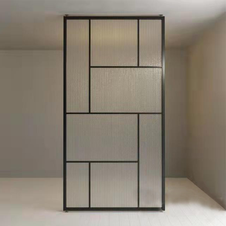 Nieuw ontwerp, Europese stijl, aluminium schuifdeur met zwart frame en glas, smal frame, binnenafscheiding, matglazen schuifdeur.