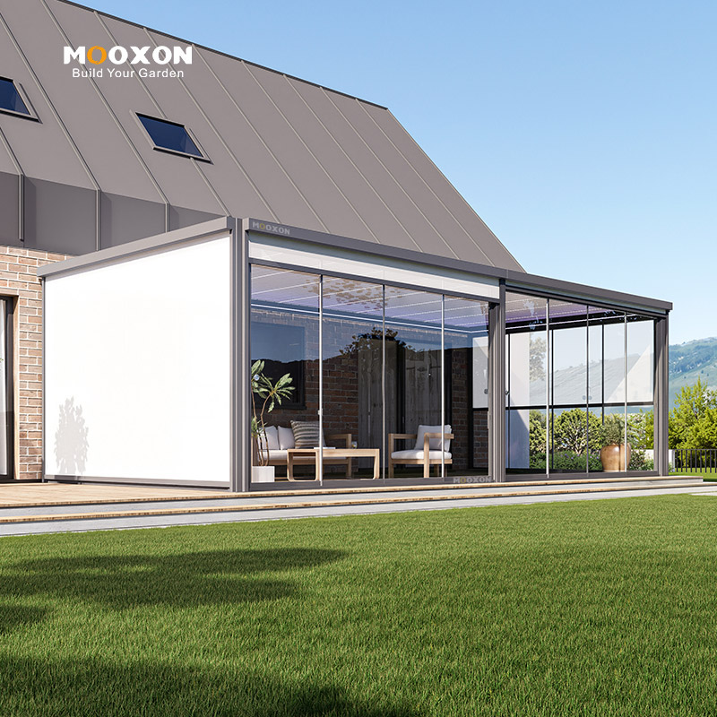 Mooxon gemotoriseerde aluminium buitenpergola's met schakelbaar dak, bioklimatische terraspergola, eenvoudig te monteren aluminium tuinhuisje/carport