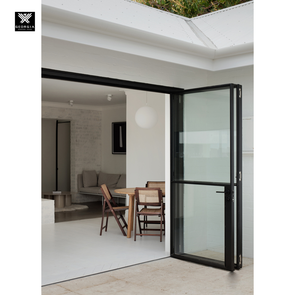 Moderne glazen stalen vouwdeuren voor huizen, Crittall-stijl metalen schuifdeur met stapelfunctie voor terras