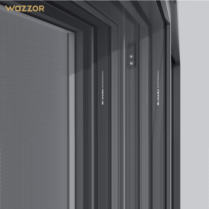 Wazzor Hotel Orkaanbestendige Ramen Balkon Geluidsdicht Dubbelglas Aluminium Ramen Drievoudig Glas Zwart Aluminium Schuiframen