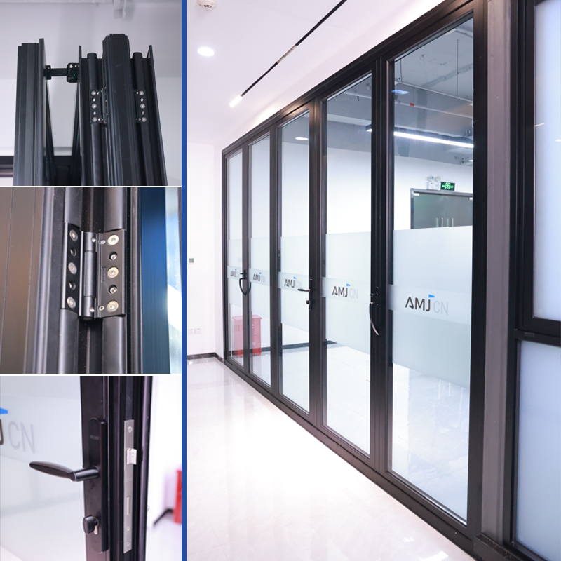 AMJ NFRC Grid Design Villa Waterproof Bi Fold Doors Aluminum Exterior Door Balcony Patio Lowe Glass Doors