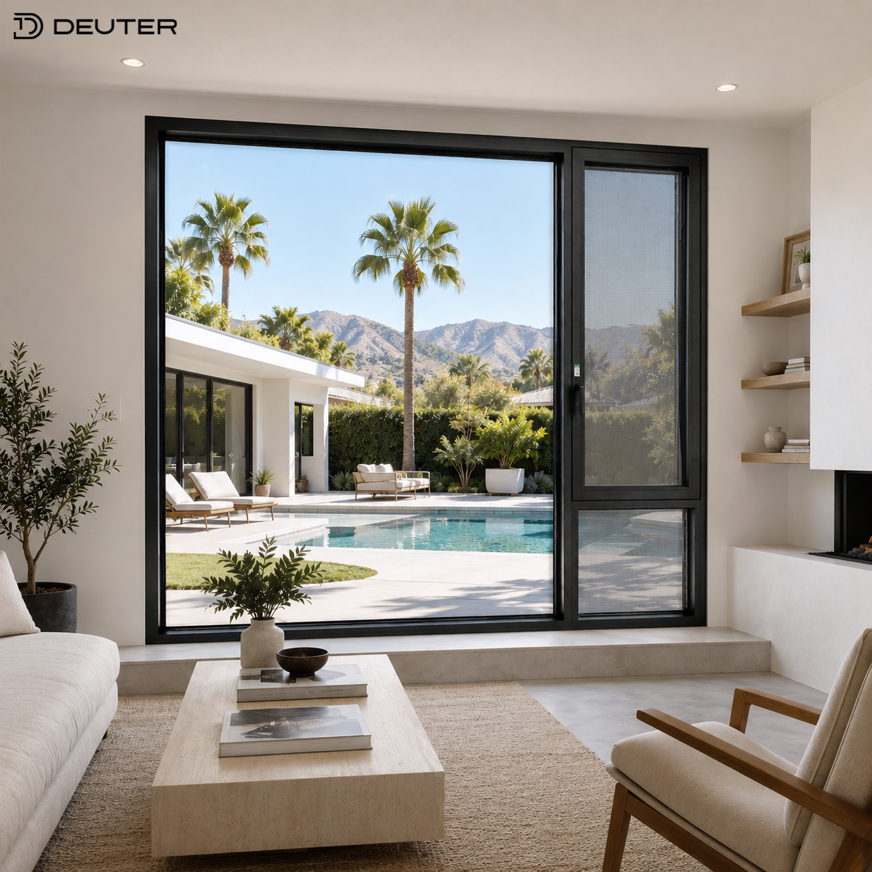 Aluminium draai-kiepraam met houtnerfafwerking, klassieke stijl, thermisch onderbroken aluminium ramen voor de entree van een luxe villa