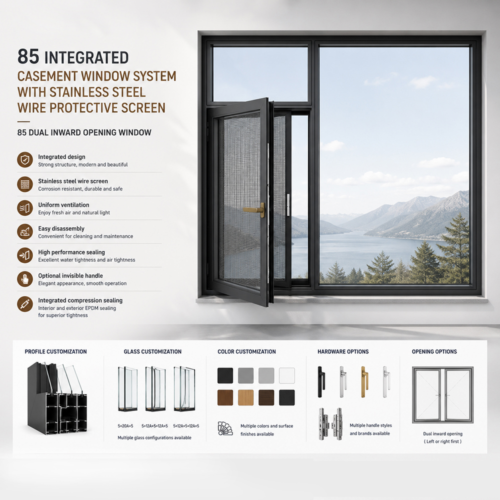 Op maat gemaakte aluminium panoramaramen, grote vaste glasramen voor woonkamer, slaapkamer en moderne woningen.