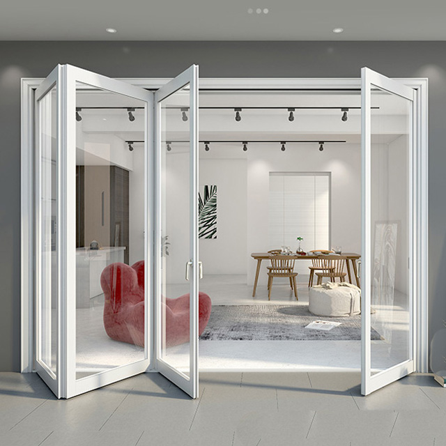 China Door Buitendeur Aluminium Gehard Glas Dubbele Vouwdeur Horren Vouwdeuren