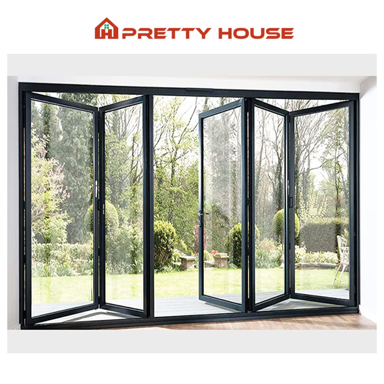 Op maat gemaakte buitendeur voor veranda, vouwdeur met LowE-schuifsysteem, dubbel glas, geluidsisolerende aluminium vouwdeur voor terras