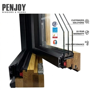 Penjoy draai-kiepraam met massief houten kern en aluminium bekleding, drievoudig glas, Low-E gehard glas, Energy Star Passiefhuis