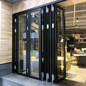 Orkaanbestendige, waterdichte aluminium buitendeur met minimalistisch design voor keuken, balkon of terras. Vouwdeur.