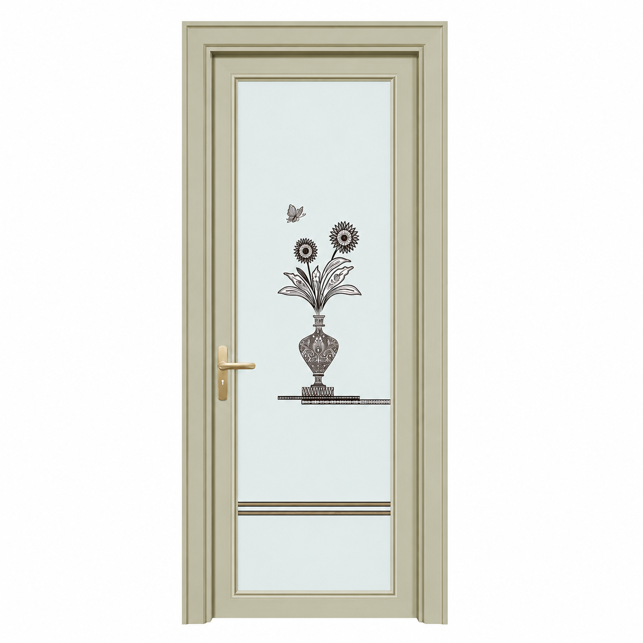 Binnendeur met draaideur, aluminium frame en elegant privacyglas voor badkamers, geschikt voor diverse projecten.