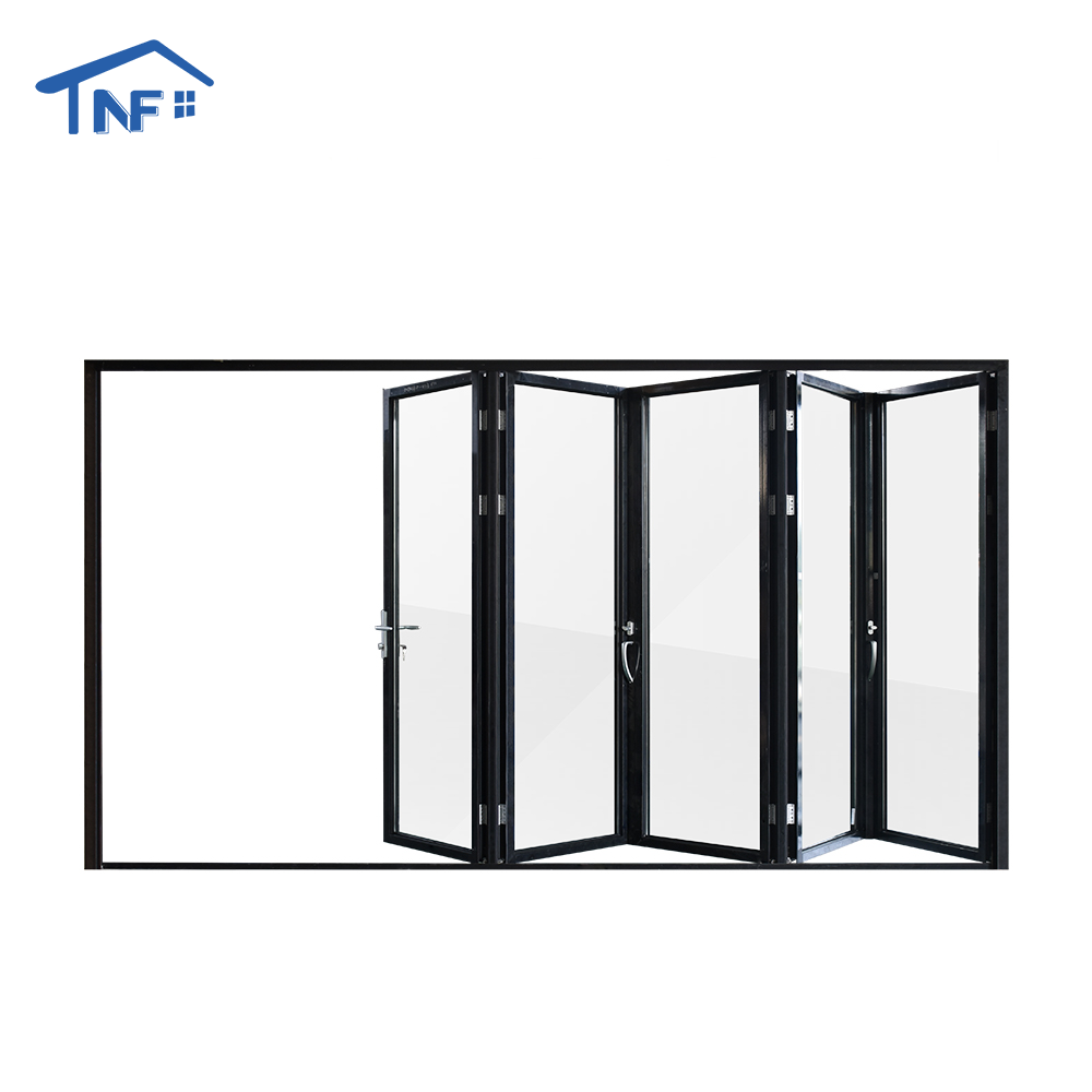 Op maat gemaakte NF aluminium vouwdeuren met NFRC thermische onderbreking, waterdicht, dubbelwandig Low-e gehard glas, geschikt voor terrassen en patio's.