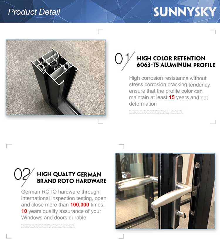 Sunnysky NFRC Steel Look Swing Glass French Doors Thermal Break Aluminum Casement Crittall Door Hinged Patio Partition Doors