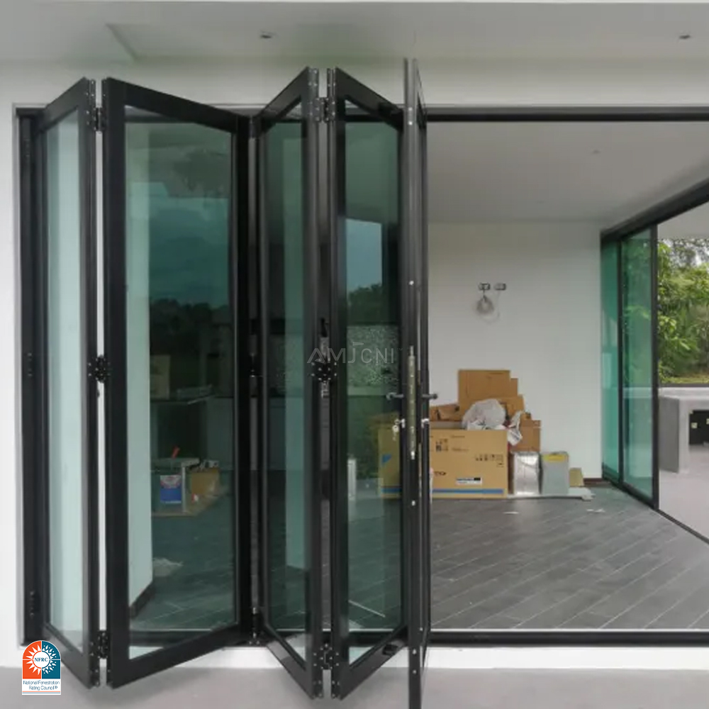 AMJ NFRC Grid Design Villa Waterdichte Vouwdeuren Aluminium Buitendeur Balkon Terras Lowe Glazen Deuren