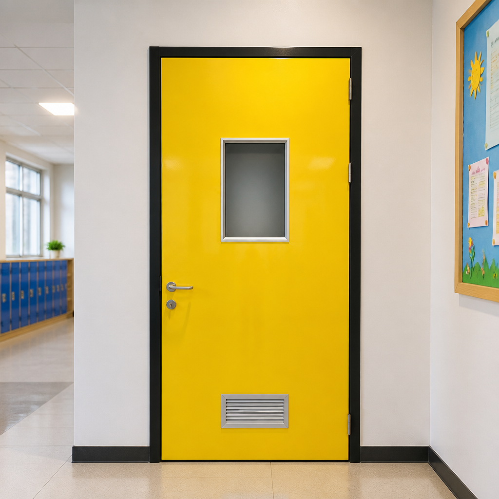 Chinese fabrikant van aluminium HPL-deuren voor schoollokalen, aluminium deur met kijkvenster.