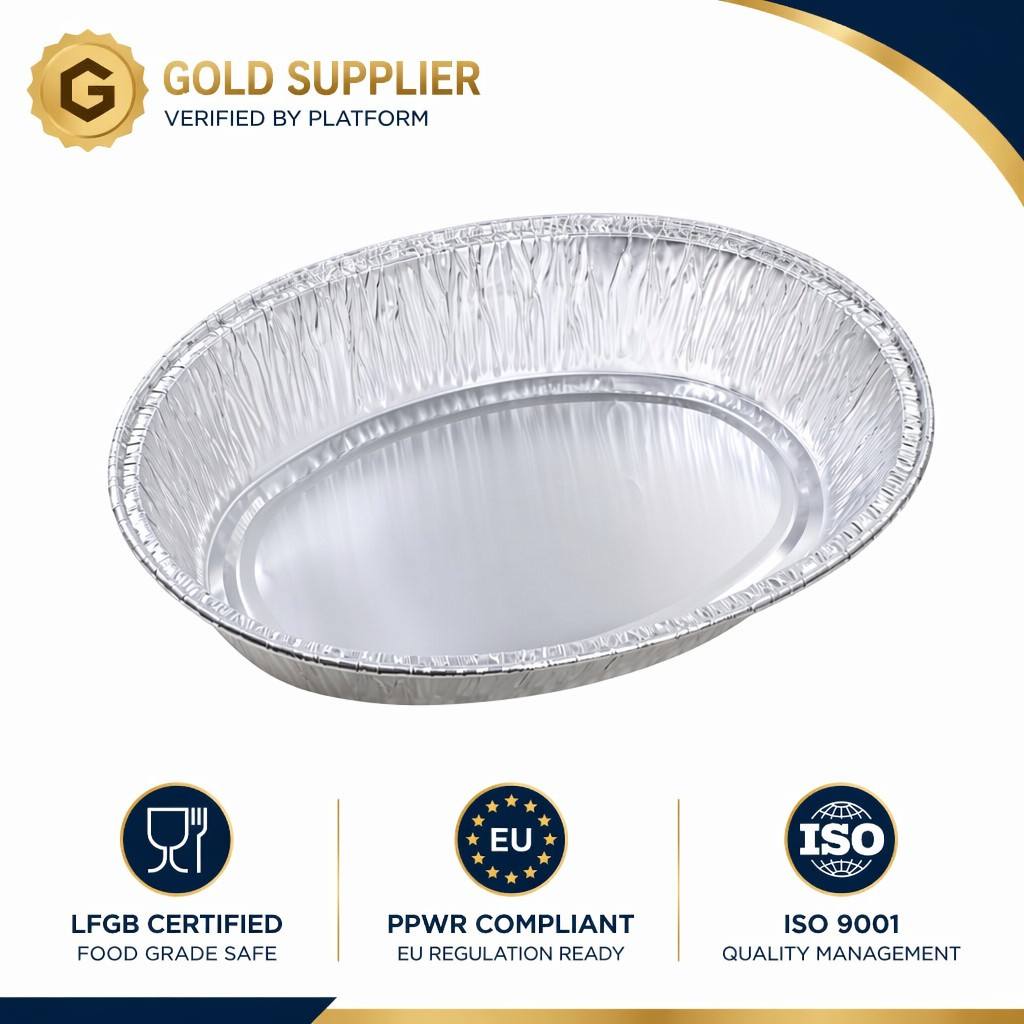Ovale extra grote, verdikte aluminiumfolie bakplaat voor het braden van kalkoen, geschikt voor voedselbereiding, hittebestendig en ovenbestendig.
