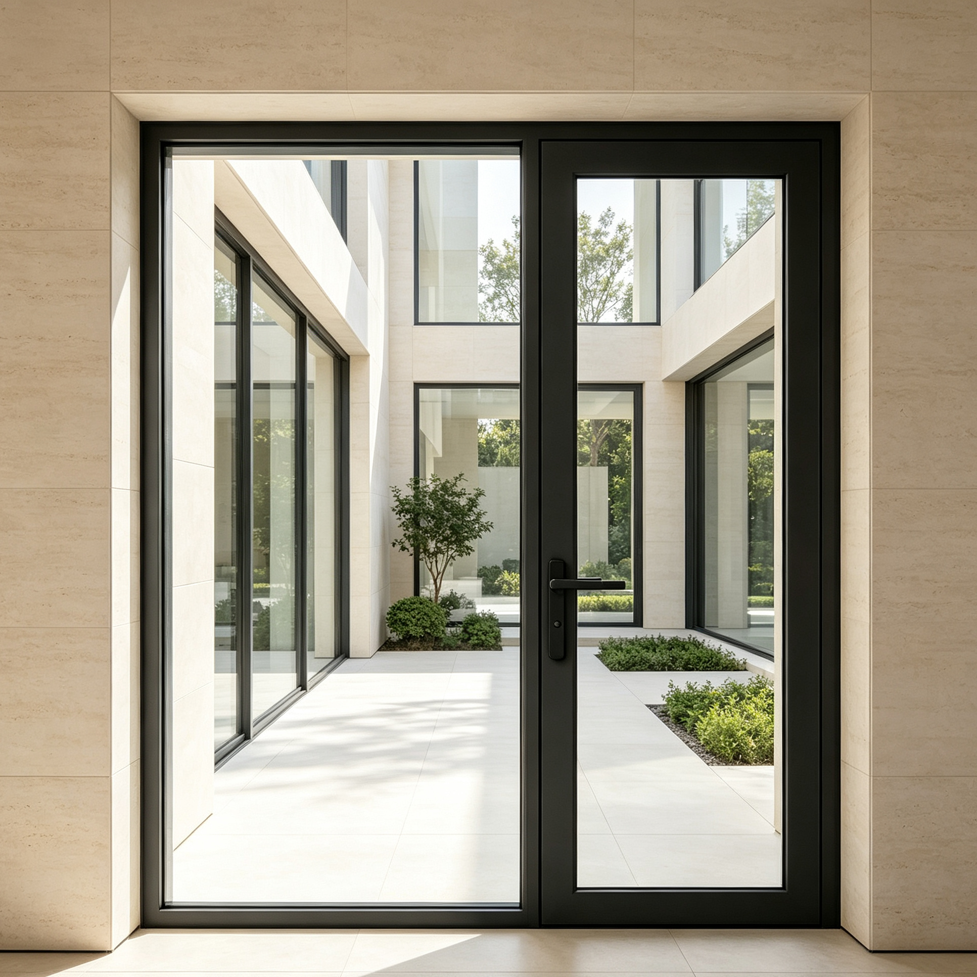Draaideur voor huis, villa, appartement, hotel, buitendeur, aluminium, draaideur, modern, op maat gemaakt, residentieel