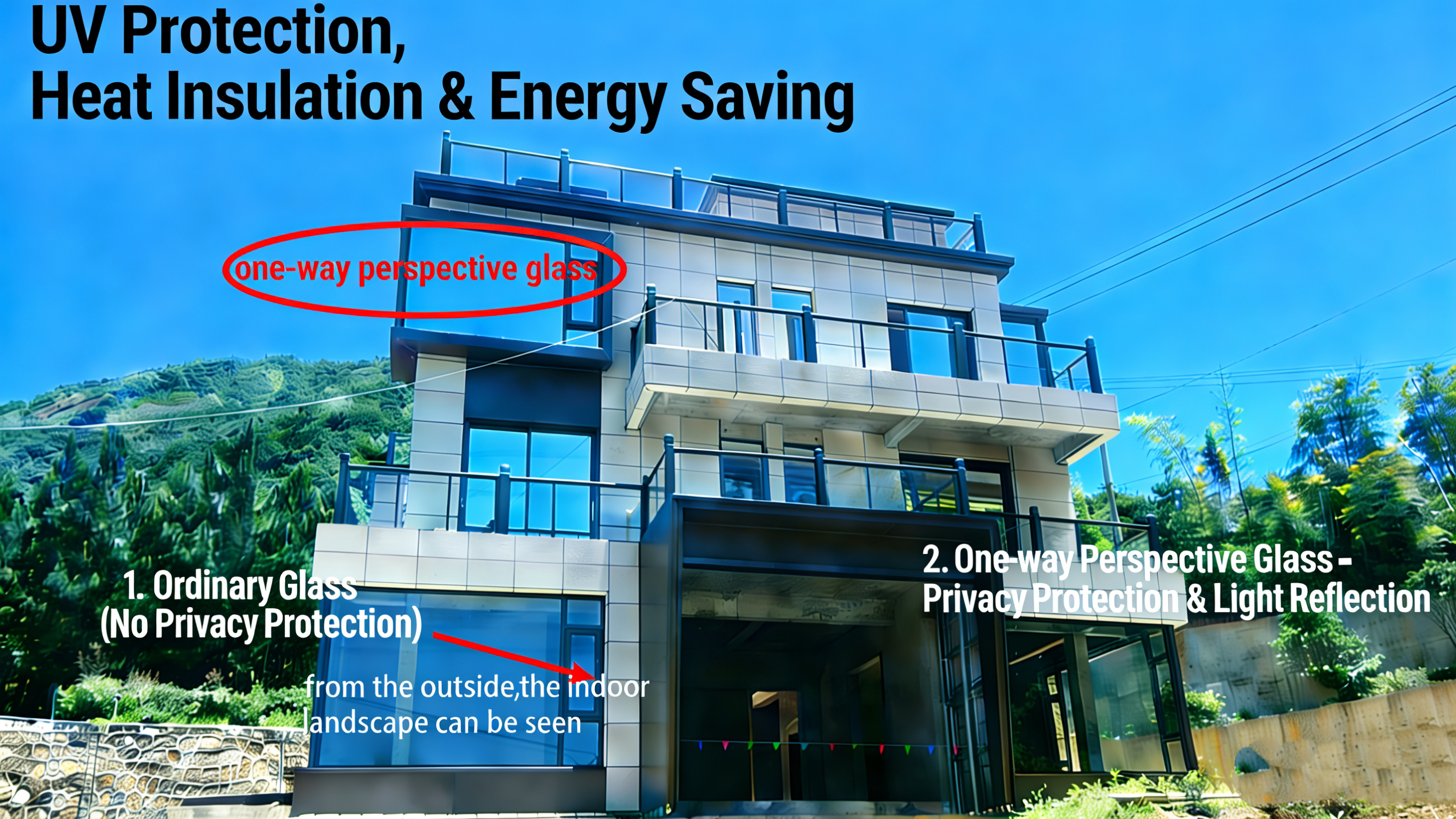 Moderne villa op maat met eenrichtingsglasdeur - Ramen en deuren van aluminiumlegering met vouwbaar horgaas - Warmte-isolatie en UV-bescherming