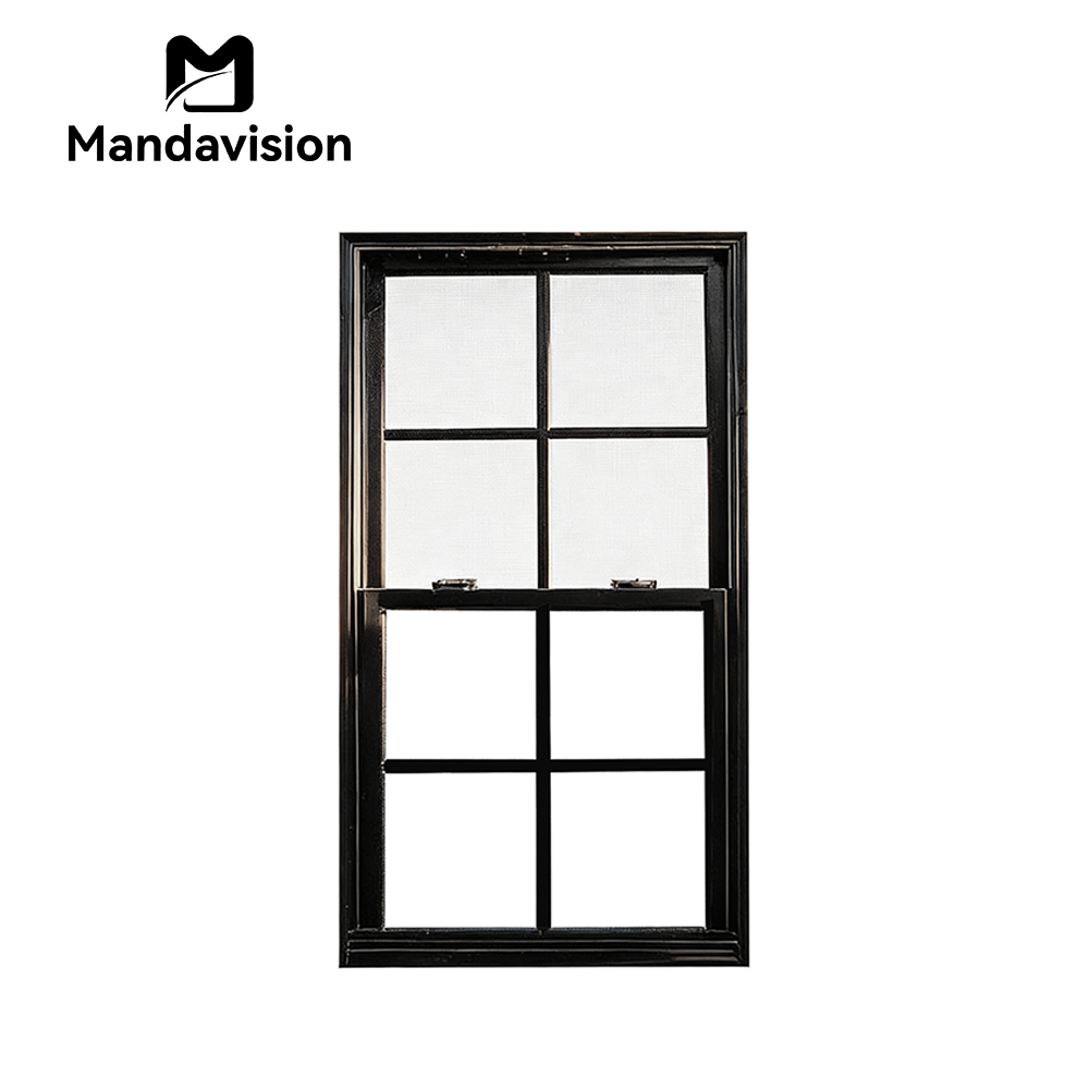 Verticaal schuifraam met enkelvoudig aluminium frame, dubbel glas en hor, op maat gemaakt qua hoogte en breedte, ideaal voor thuis of kantoor.