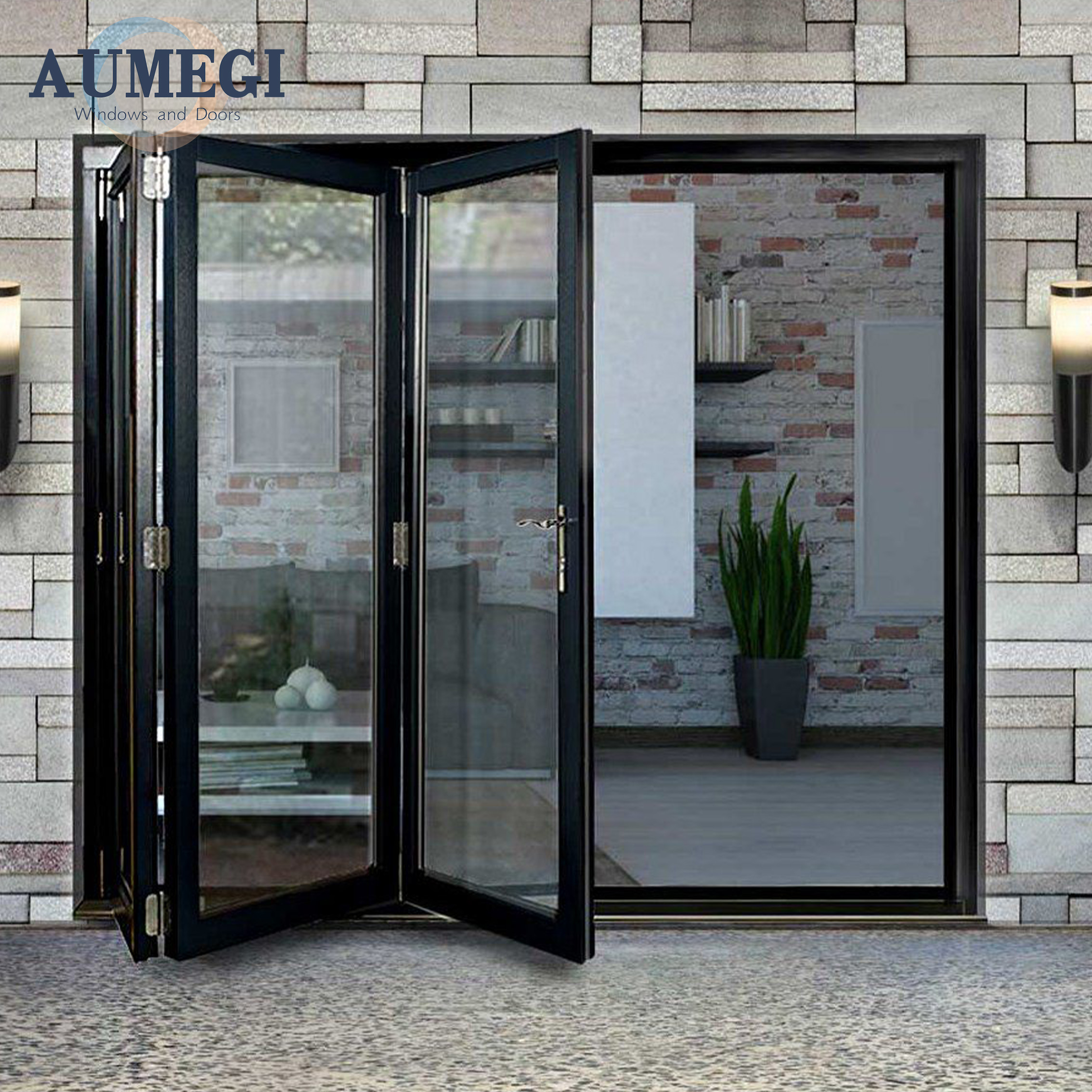 Aumegi verticale vouwdeuren in Australische stijl, aluminium vouwdeuren voor terras, schuifdeuren