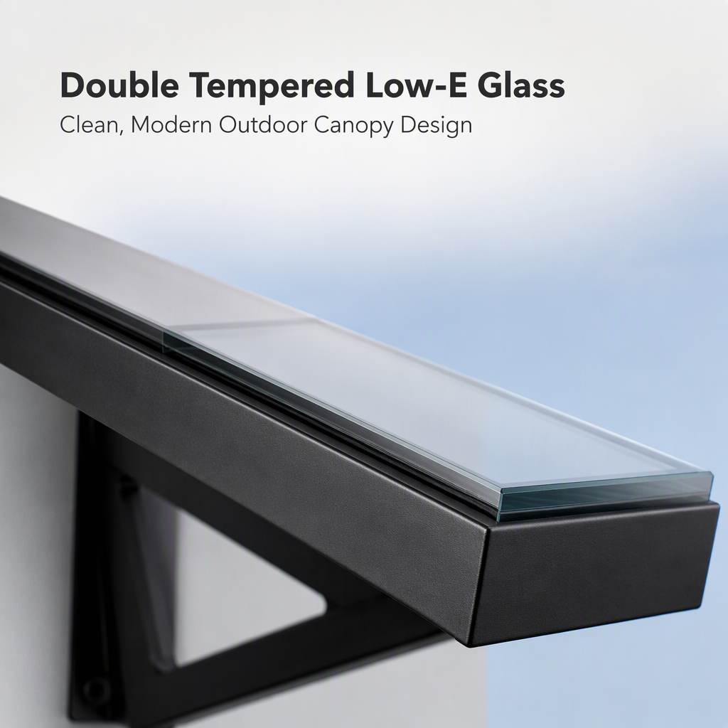 Detailopname constructie glazen luifel