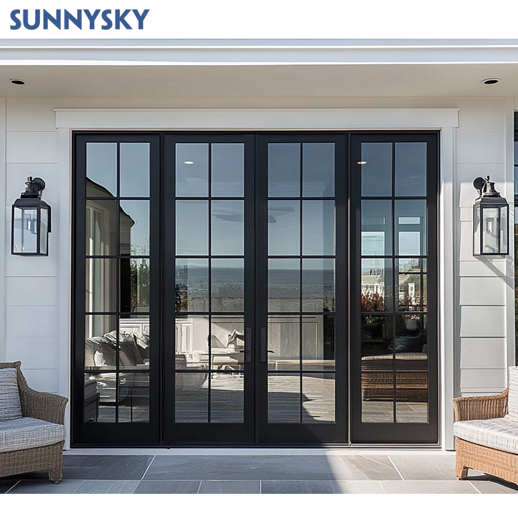 Sunnysky NFRC stalen openslaande deuren met glas, thermisch onderbroken aluminium kozijnen, Crittall deuren, draaideuren voor terrassen en tussenschotten.
