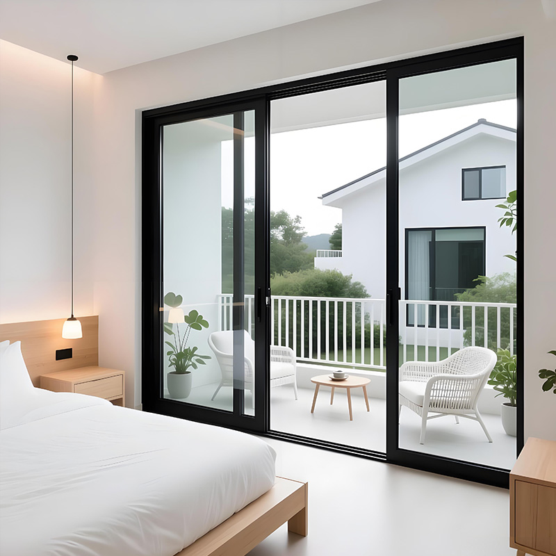 Aluminium schuifdeur met gehard glas voor balkon of veranda, moderne metalen schuifdeur, decoratieve geluidsisolerende terrasdeuren.
