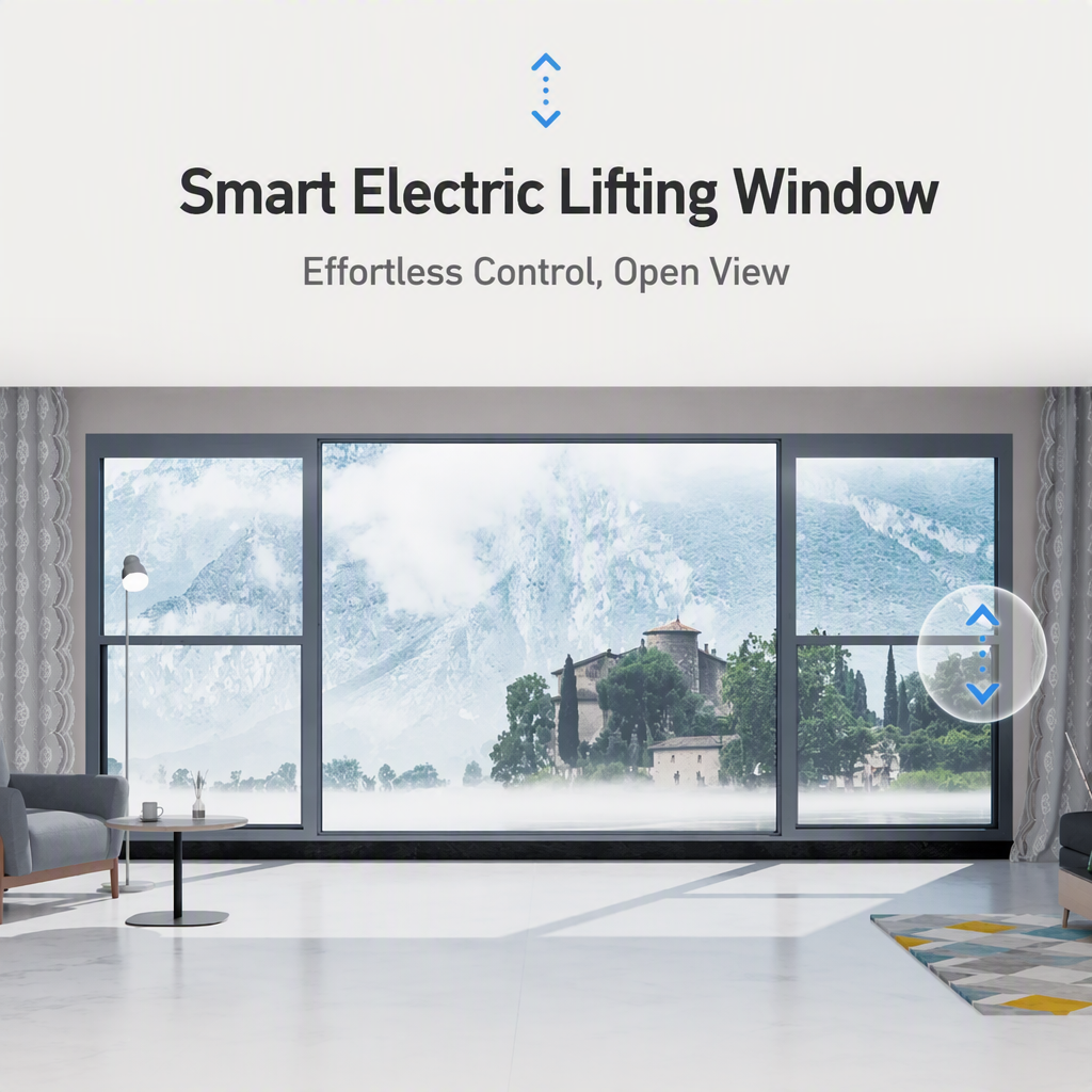 Smart Electric Lifting Sliding Window Aluminum Alloy Vertical Invisible Glass Window for Hotel Villa Balcony
