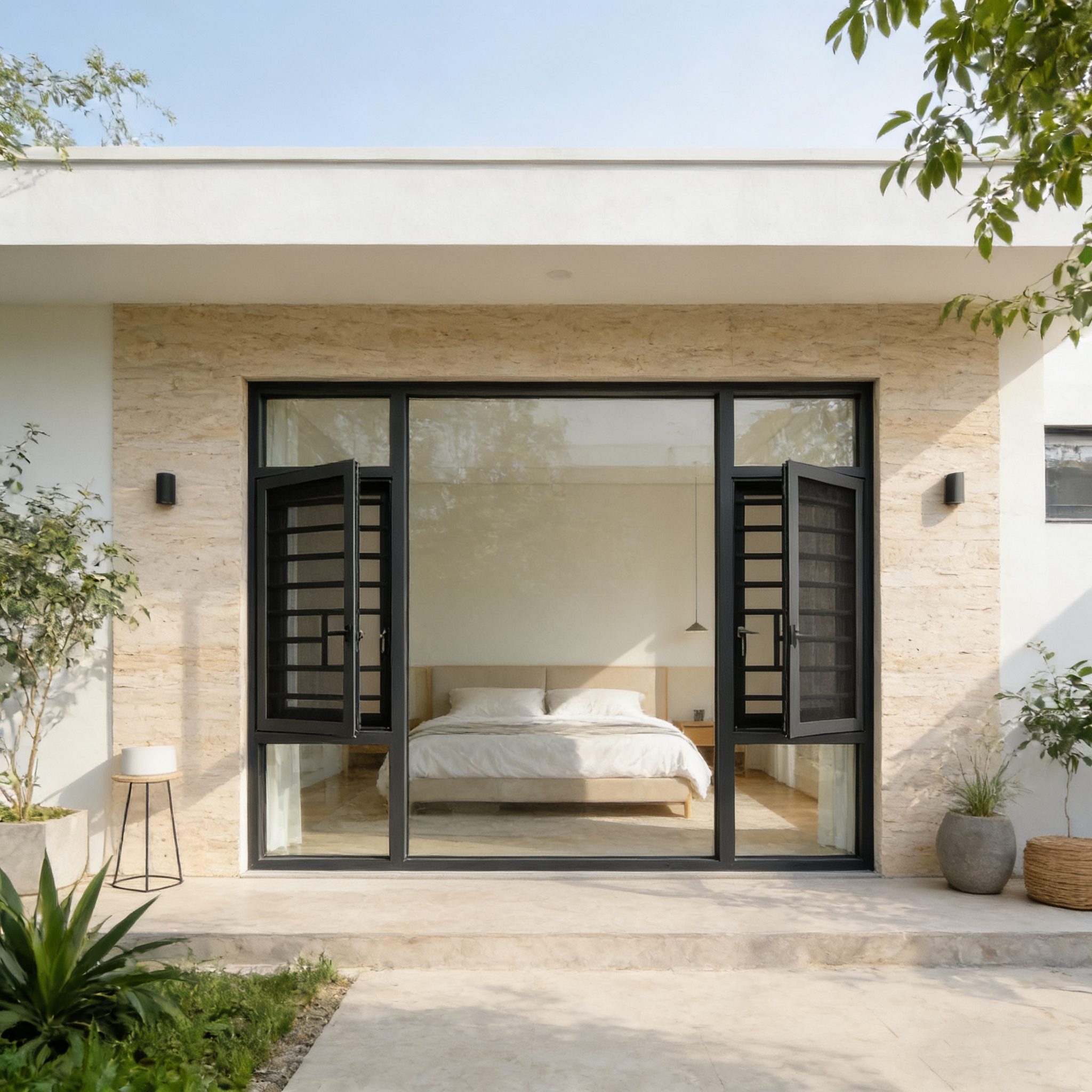 Aomeja thermisch onderbroken aluminium vast raam met dubbel glas, lage emissiecoating, geluidsisolatie, energiebesparend, modern, metalen gaas, keuken, villa