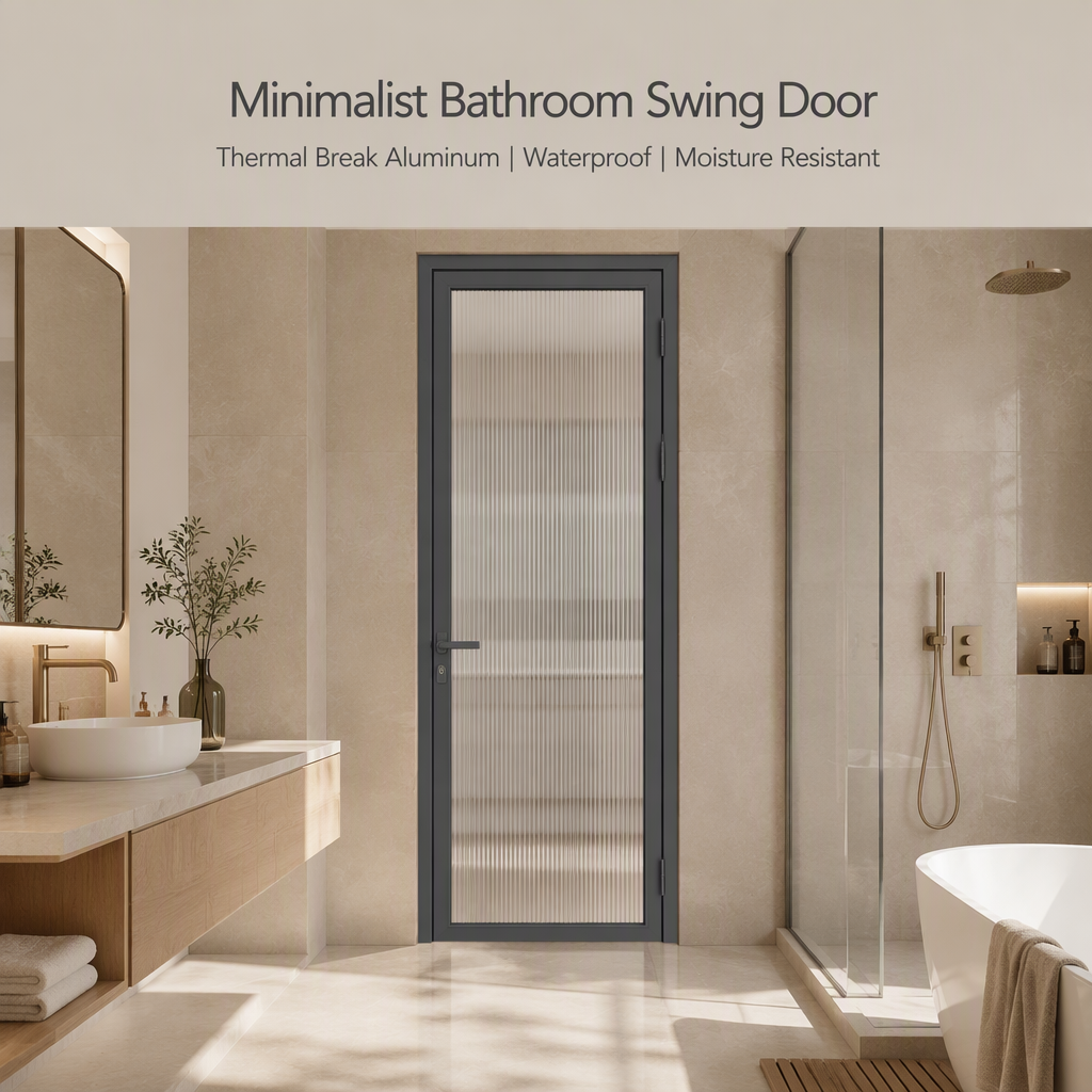 Minimalistisch slank frame thermisch onderbroken aluminium badkamer draaideur