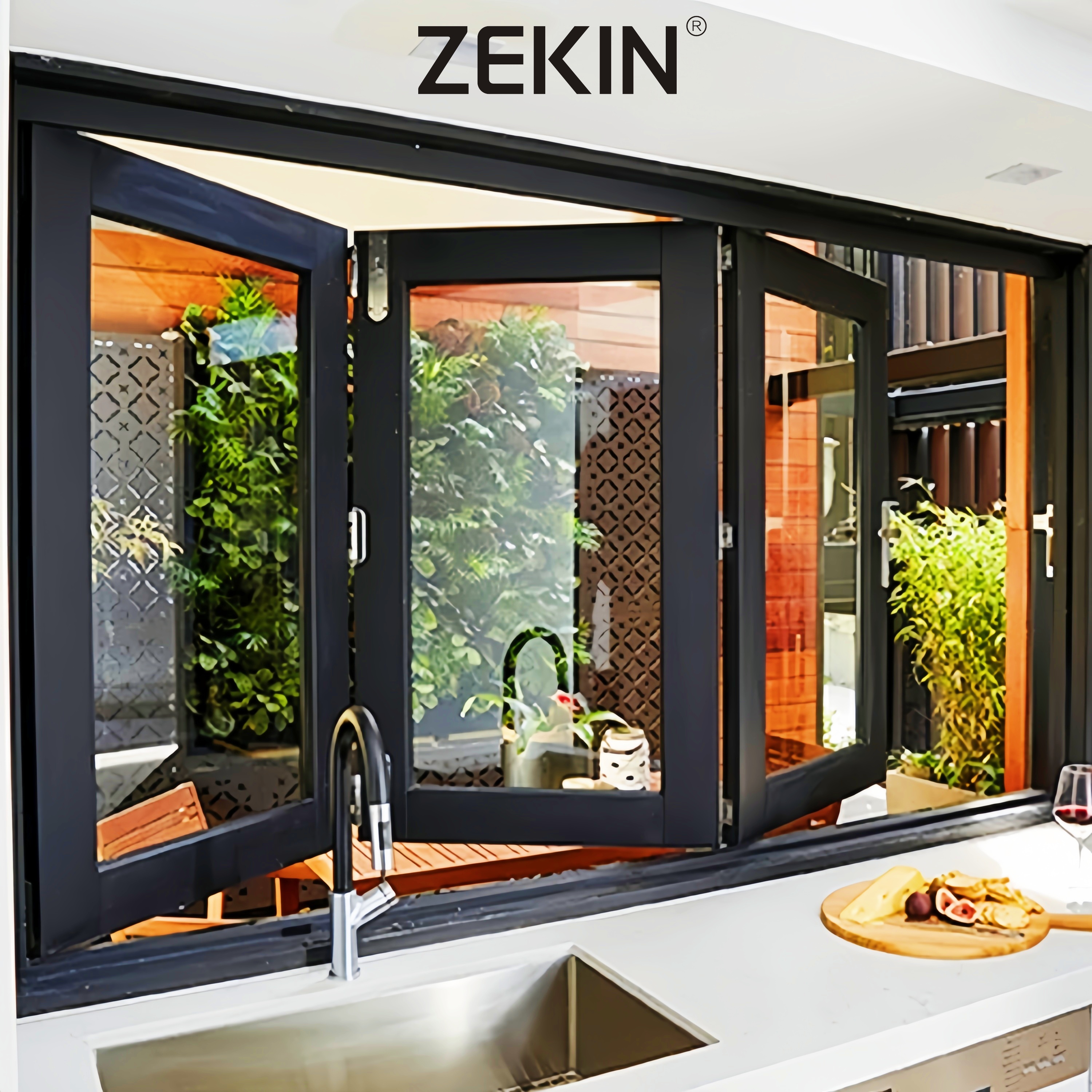 Fabrieksmatig op maat gemaakt volledig te openen vouwraam met dubbel glas, NFRC AS2047-gecertificeerd, thermisch onderbroken aluminium vouwraam.