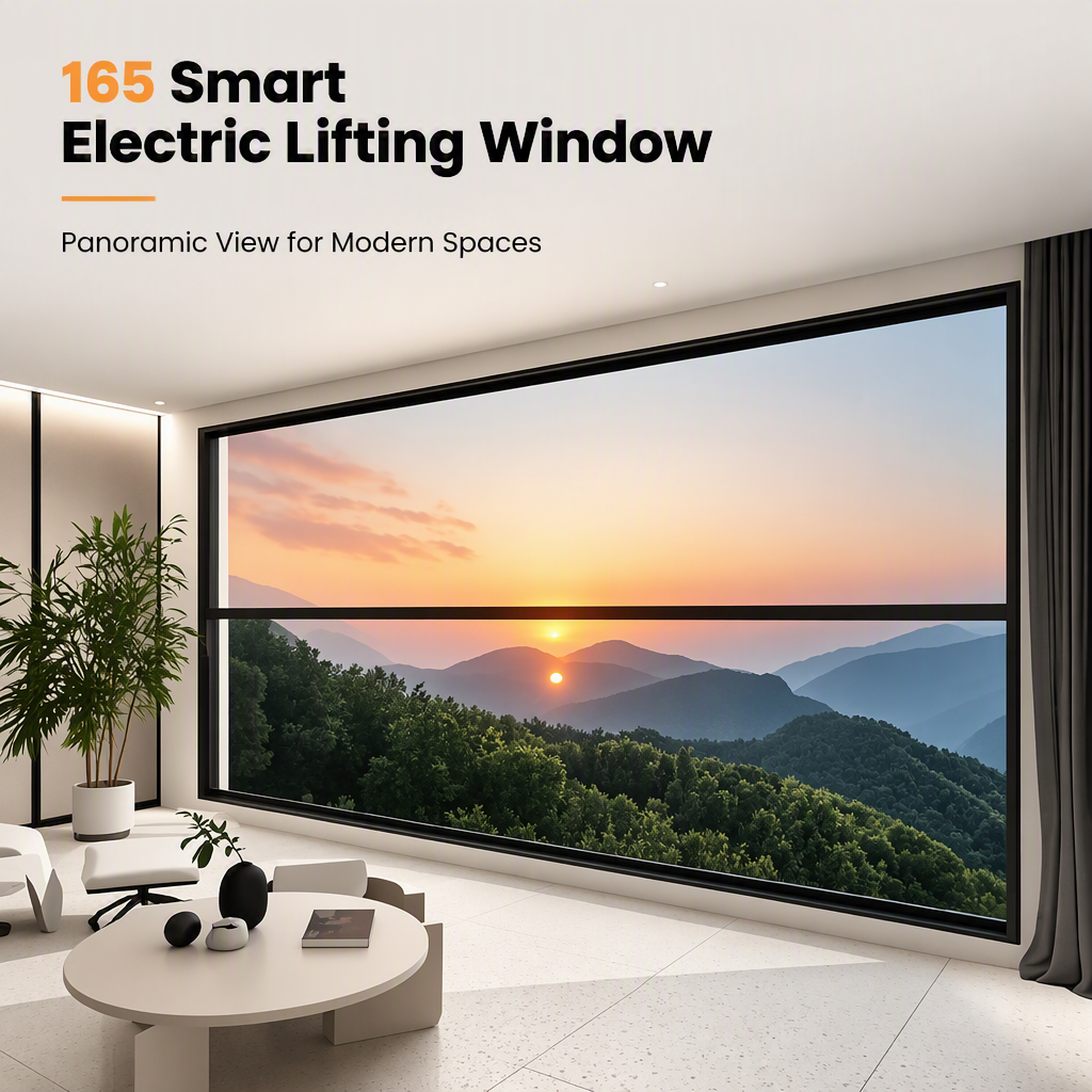 Smart Electric Lifting Sliding Window Aluminum Alloy Vertical Invisible Glass Window for Hotel Villa Balcony