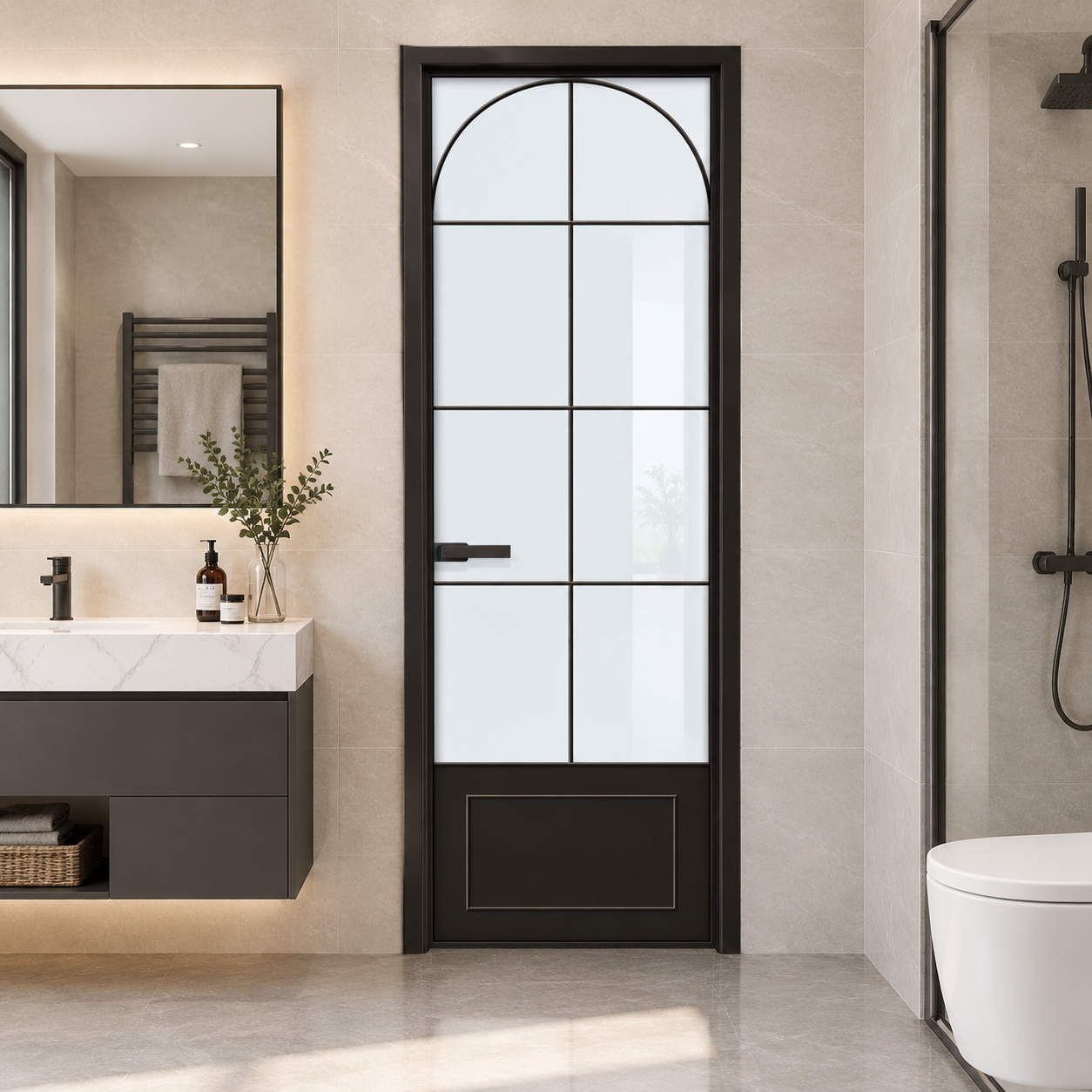 Hihaus aluminium draaideur voor binnen, badkamer, waterdicht en vochtbestendig glas.