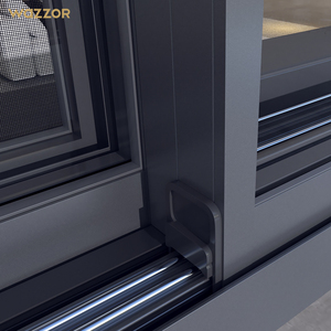 Wazzor Hotel Orkaanbestendige Ramen Balkon Geluidsdicht Dubbelglas Aluminium Ramen Drievoudig Glas Zwart Aluminium Schuiframen